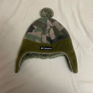Columbia Toddler small Beanie green Plaid Fleece Ear flap.